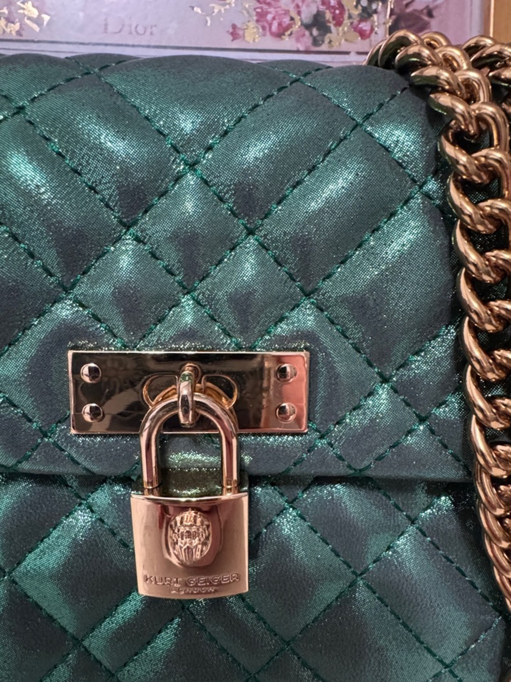 NWT Kurt Geiger Metallic iridescent Emerald  Shoulder/Crossbody mini Brixton - Picture 2 of 4